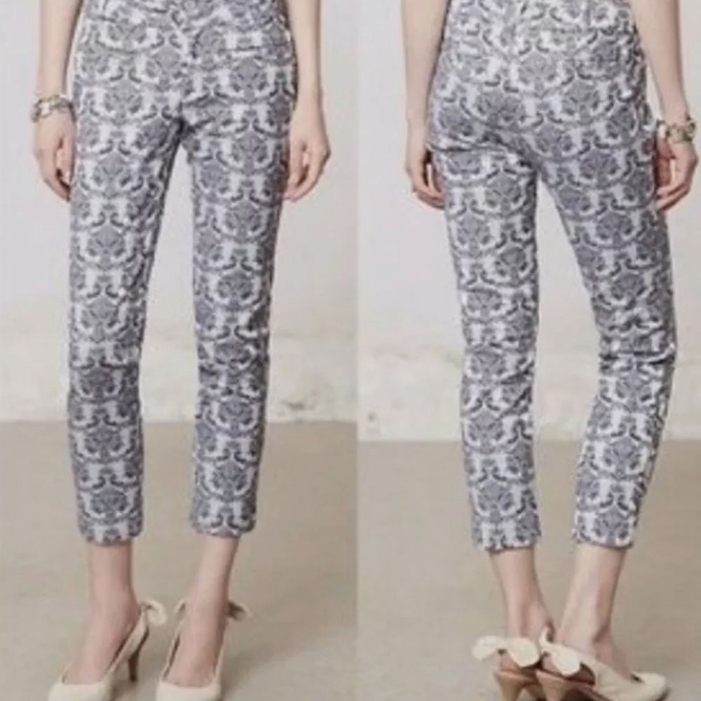 Anthropologie Cartonnier Silver Brocade Crop Pant - Picture 2 of 15